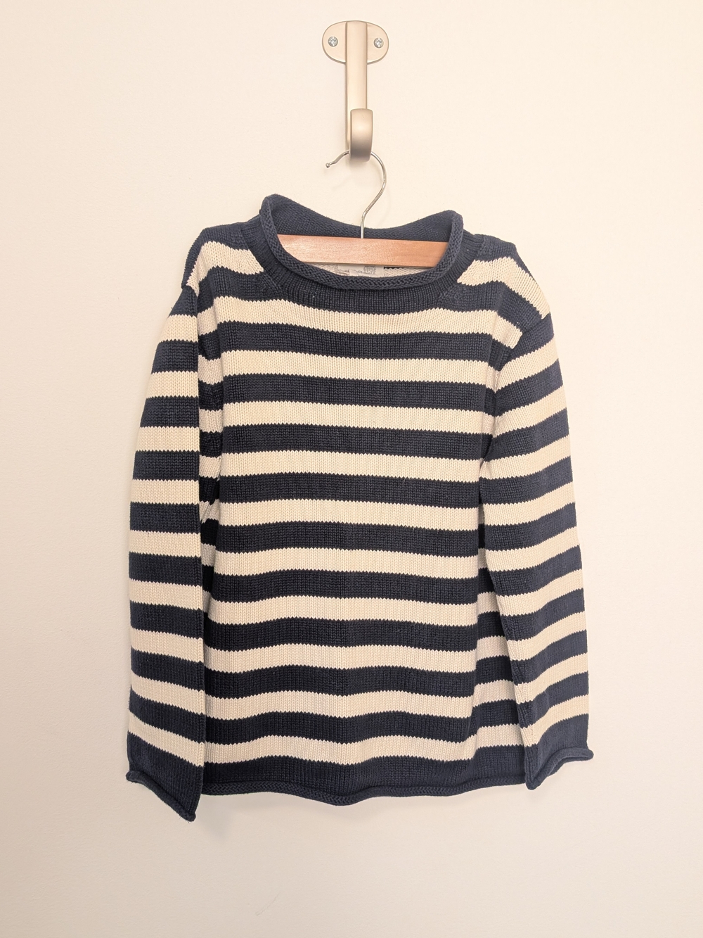J. Crew Crewcuts Navy and Cream Striped Cotton Rolllneck Knit Sweater Boys 6/7